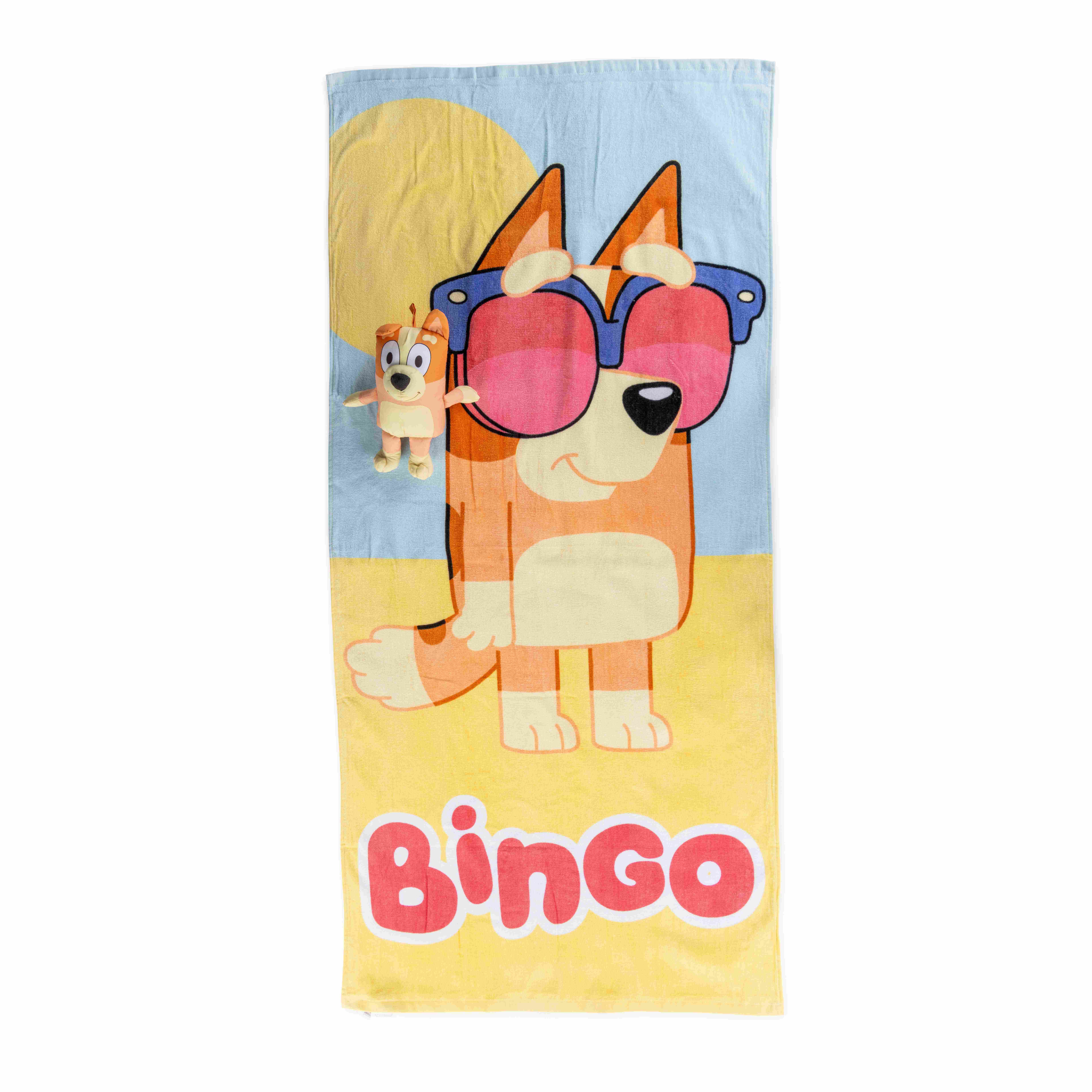 Bingo Kids 12" Polyester Beach Buddy and 28" x 58" Cotton Beach Towel Set, Yellow, BBC Studios