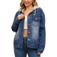 thumbnail image 1 of Chaqueta de mezclilla para mujer INSPIRE CHIC con capucha, de manga larga, con botones, con capucha desmontable, talla XL, azul oscuro, 1 of 6