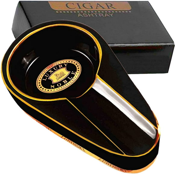 Single Ceramic Cigar Ashtray with Bottom Pad in Black Box