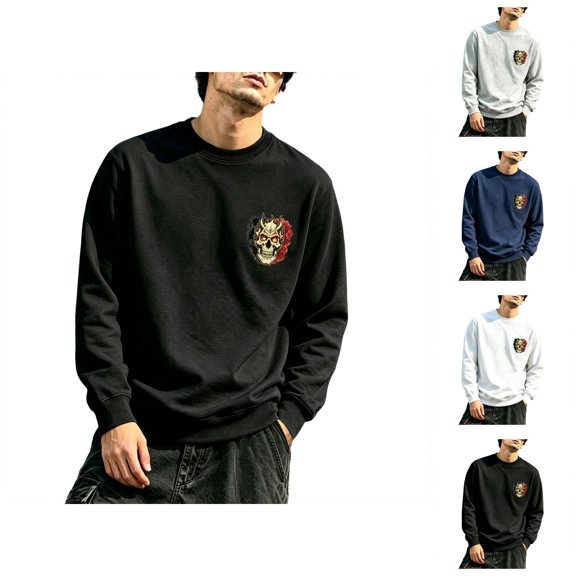 Halloween Sweatshirts for Men Long Sleeve Crewneck Novelty Skull Skeleton Graphic Sweatshirt Pullover Tops