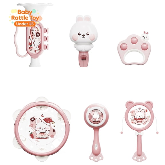 6 Pack Baby Percussion Musical Instrument Set, Infant Hand Drum Rattle Shaker Toy, Early Developmental Sensory Play Toy for Toddlers 0-6 Months, Parent-Child Interactive Baby Birthday Gift, Pink