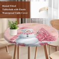 thumbnail image 4 of Pink Christmas Round Tablecloth, Fitted Table Cover with Elastic for 36"-44" Round Tables, Snowman Snowflake Gifts Xmas Tree Table Cloth Outdoor Indoor Dinning Party Waterproof Tablecloths, 4 of 7