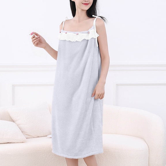 Women's Bath Towel Long Nightgowns Soft Shower Wrap Absorbent Spa Bathrobe Cute Patchwork Robe Gray One Size