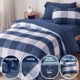 thumbnail image 3 of Sleep Zone Kids Comforter Set Full/Queen Size, Jersey Knit 7 Pieces Bedding, Super Soft and Breathable Comforter with Sheets, Pillowcases (Blue grid), 3 of 7