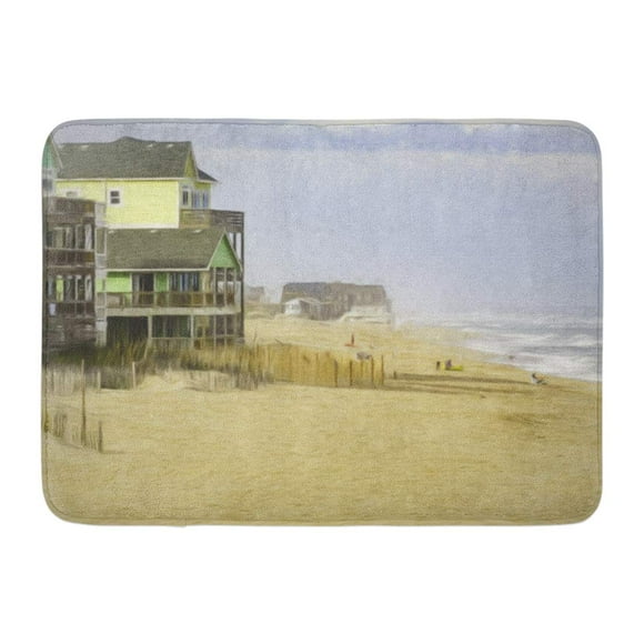 POGLIP Oceanside Beach at Rodanthe on Hatteras Island in The Outer Banks of North Carolina USA Digital Painting Doormat Floor Rug Bath Mat 23.6x15.7 inch
