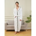 thumbnail image 6 of FashGudim Mens Robes Big and Tall with Hood Full Length Plush Long Robe Fleece Bathrobe(White & Black Trim, S/M), 6 of 6
