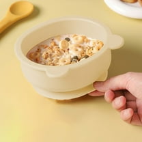 Nkmbld Silica Bowl Food Grade Cartoons Bear Shape Cutlery Bottom with Suction Cups, Dessert Bowls for Serving Soup, Oatmeal, Pasta and Salad, Beige