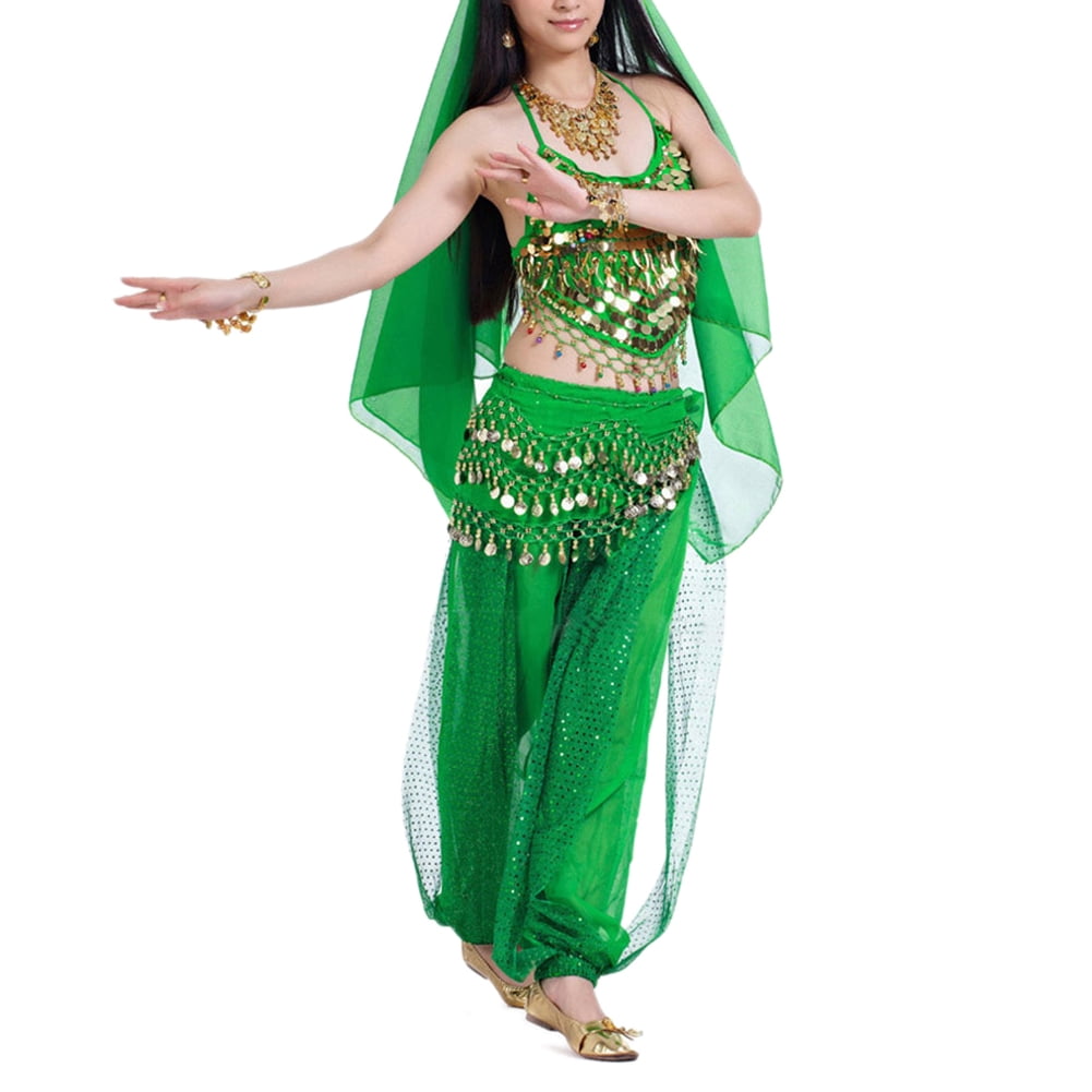 Bellylady Egyptian Belly Dance Costume Halter Bra Top And Tribal Harem Pants Green Walmart 