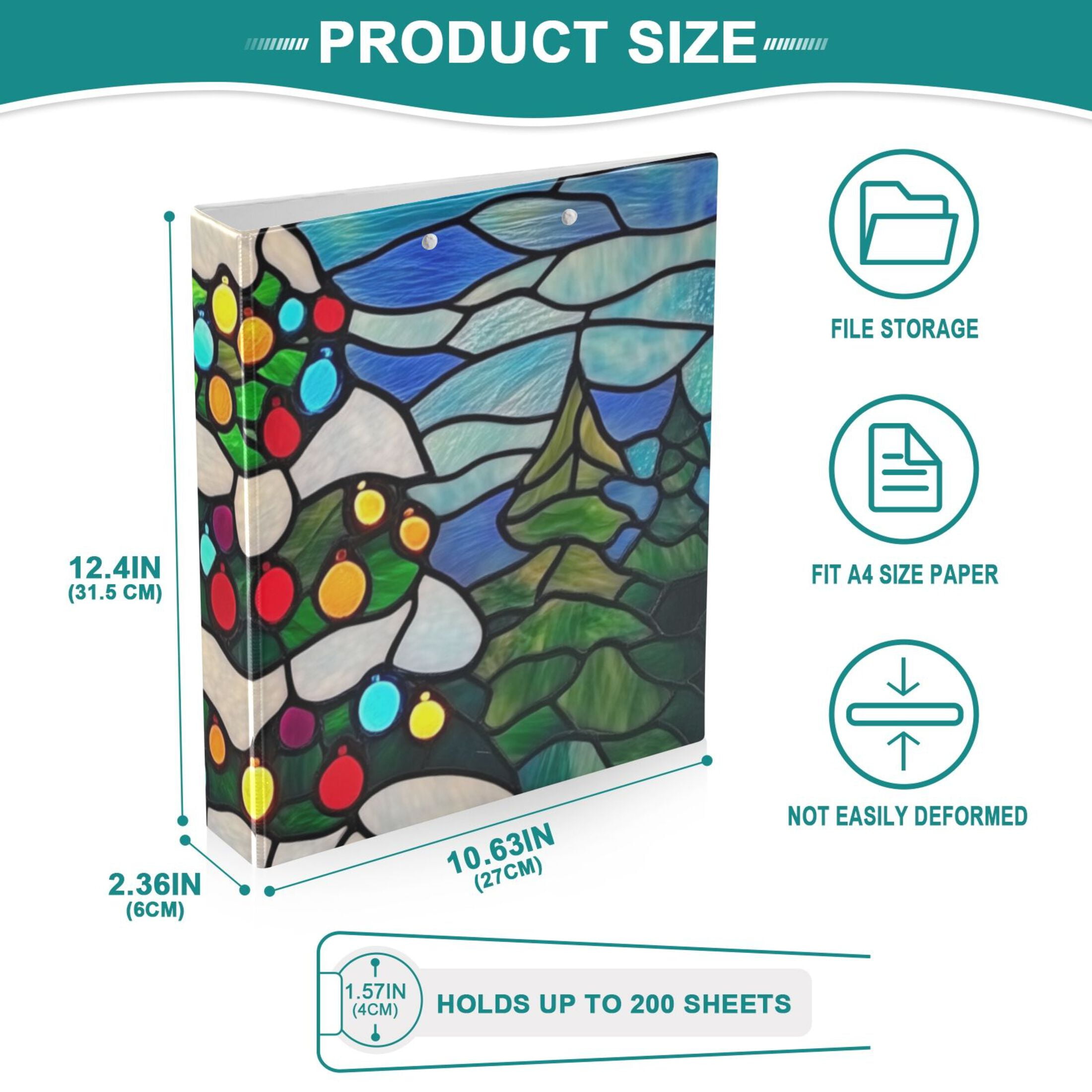 Christmas Tree Light Ball 3 Ring Binders 1.5 inch Hardcover File Folders with Interior Pockets A4 Size Organizer for School Office Hospital