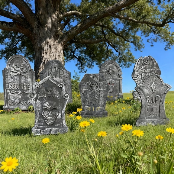 Halloween Foam RIP Graveyard Tombstones, 7Pack(3 x L-Size   4 x XL-Size) Foam Tombstone for Halloween Party Outdoor Decorations