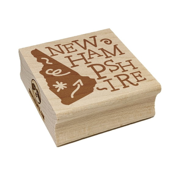 New Hampshire State with Text Swirls Square Rubber Stamp Stamping Scrapbooking Crafting - Medium 1.75in