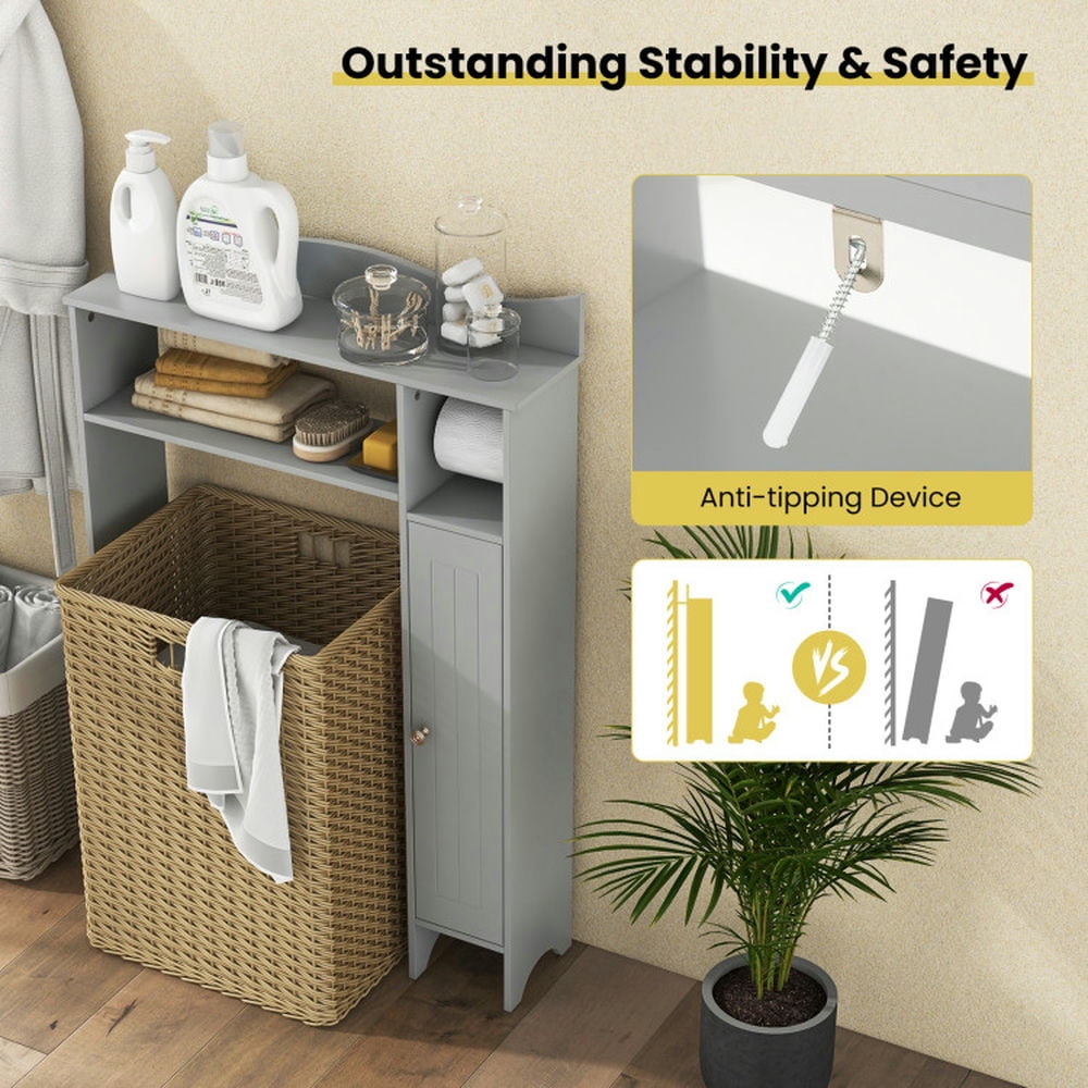 Finihen Toilet Storage Cabinet, Bathroom Cabinet Organizer, Over the Toilet Storage Cabinet with Toilet Paper Holder, for Bathroom, Gray
