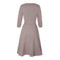 thumbnail image 5 of TSADFHJI Jupe en Satin Couleur Unie Col Rond Manches Mi-Longues Robe Ligne A Femme G Kaki, 5 of 5