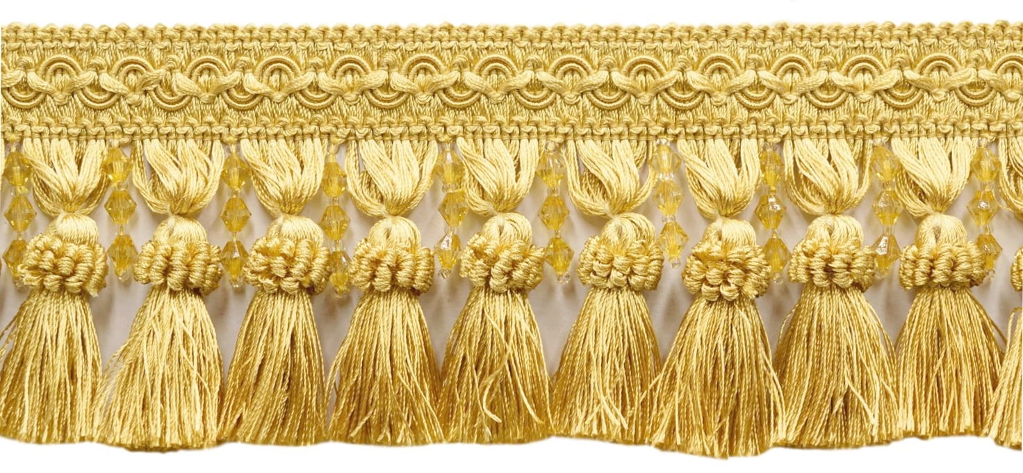 Elegant 4 inch Long Beaded Tassel Fringe / Style# BTFCT4 Color: Gold 