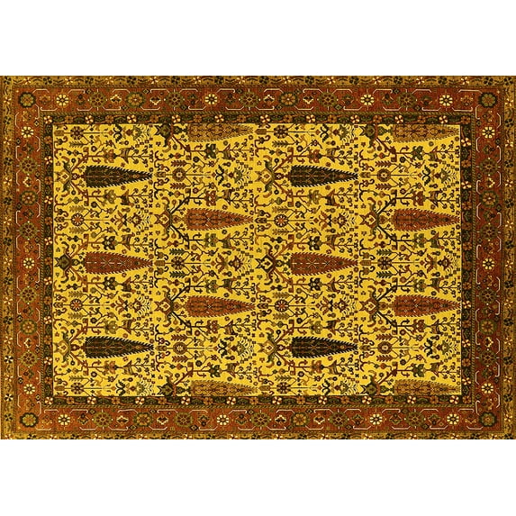 Ahgly Company Indoor Rectangle Oriental Yellow Industrial Area Rugs, 6' x 9'