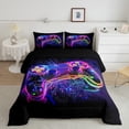 thumbnail image 2 of Manfei Video Game 3 Pieces Queen Comforter Set,Geometric Stripes Ultra Soft Bedding Sets,Black Purple Bedding Comforter Set,Lightweight Gamepads Bedroom Decoration,Reversible, 2 of 8