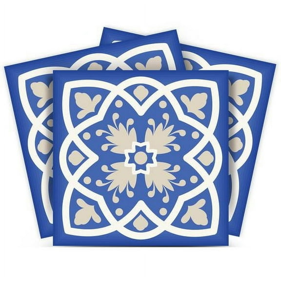 Mi Alma Greek Floral Blue Tile Stickers - Removable Vinyl 4x4, 24 pcs