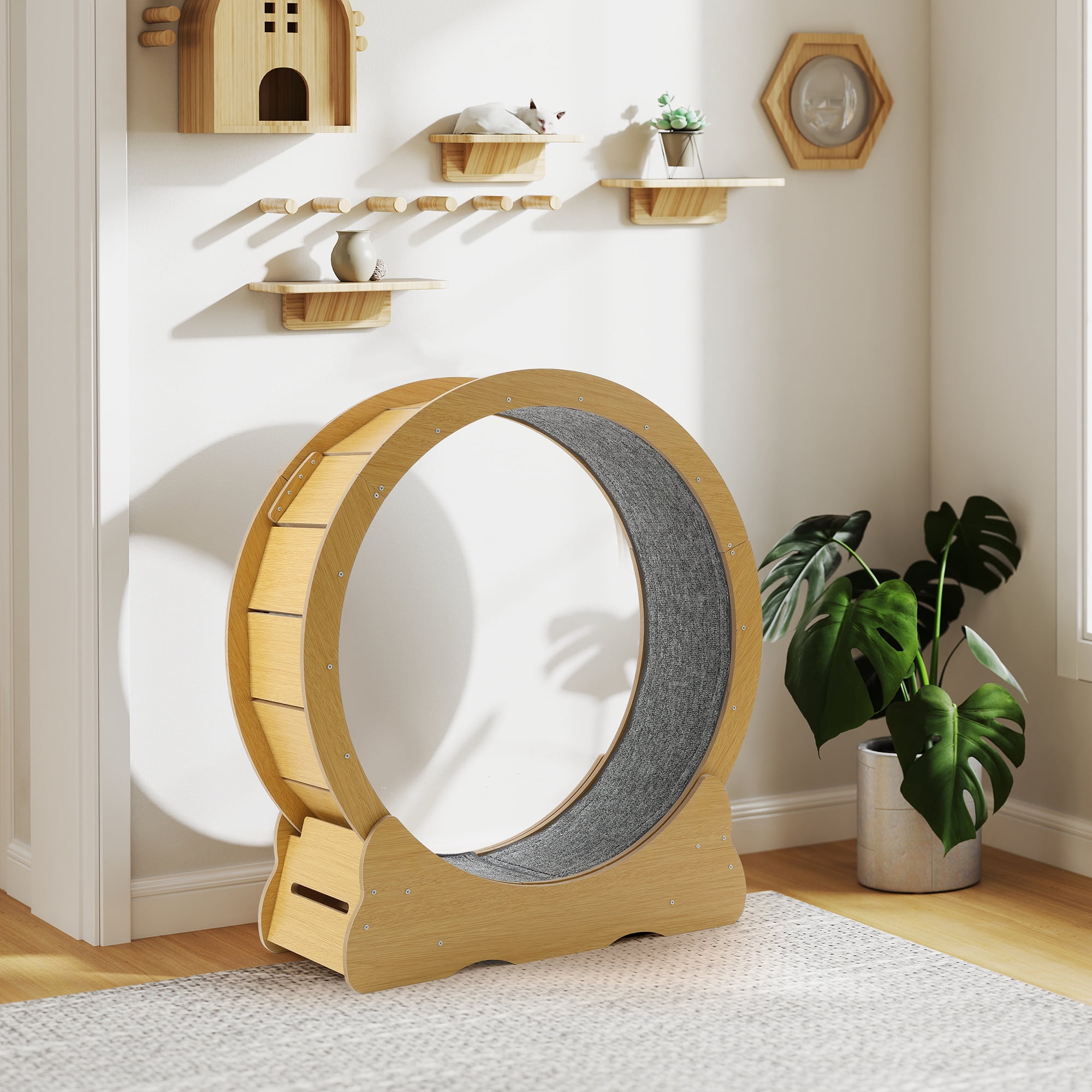 YODOLLA 31.5” Cat Treadmill Cat Exercise Wheel with Nonslip Carpet  Cat Teaser for Indoor Cats,Natural