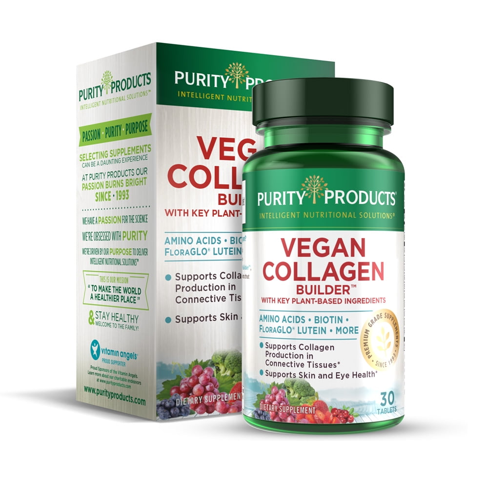 Vegan Collagen Builder - Organic Whole Foods Fruits + Veg, Silica, Lutein,  Vitamin C, Biotin, Grape Seed - Amino Acids Glycine, Lysine + Proline  Collagen Boosters - Once A Day - 30 Tablets 