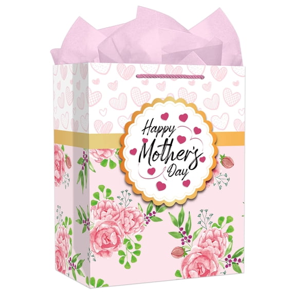 WaaHome Mothers Day Gift Bags for Mom 11.5" Happy Mothers Day Gift Bag with Tissue Paper Mother's Day Gift Bags with Handles Floral Mothers Day Gift Bags for Mom Grandma Aunt Wife Sister