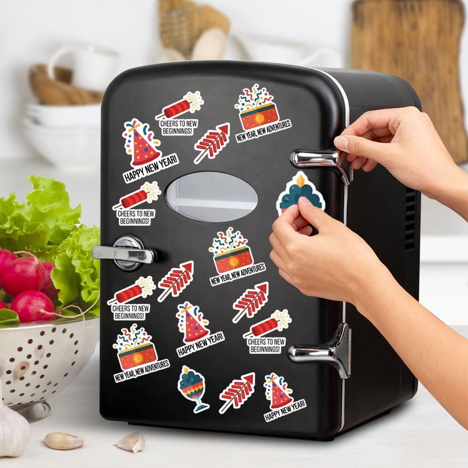 QUIOCOZY Black 4L/6 Can Mini Fridge - Portable Cooler & Warmer with Window, Freon-Free Aesthetic Fridge for Skincare/Beverage - Perfect Thanksgiving, Christmas & New Year Gift with Stickers