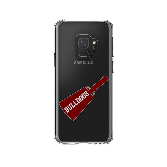 DistinctInk Clear Shockproof Hybrid Case for Samsung Galaxy S9 (5.8" Screen) - TPU Bumper, Acrylic Back, Tempered Glass Screen Protector - Bulldogs Cowbell - Maroon, Gray