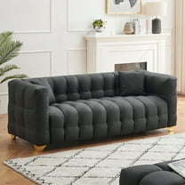 Aukfa 80" Modern Comfy Sofa, Deep Tufted Couch for Living Room, 2 Pillows, Leathaire, Black