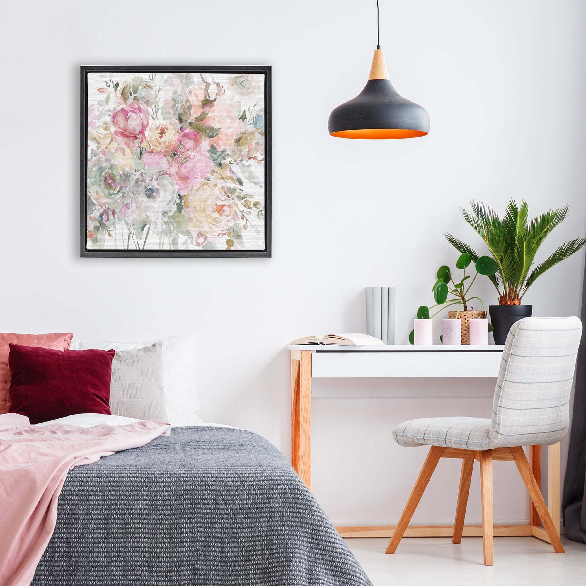 Stupell Industries Romantic Pastel Petals Black Framed Floater Canvas Wall Art, design by Carol Robinson