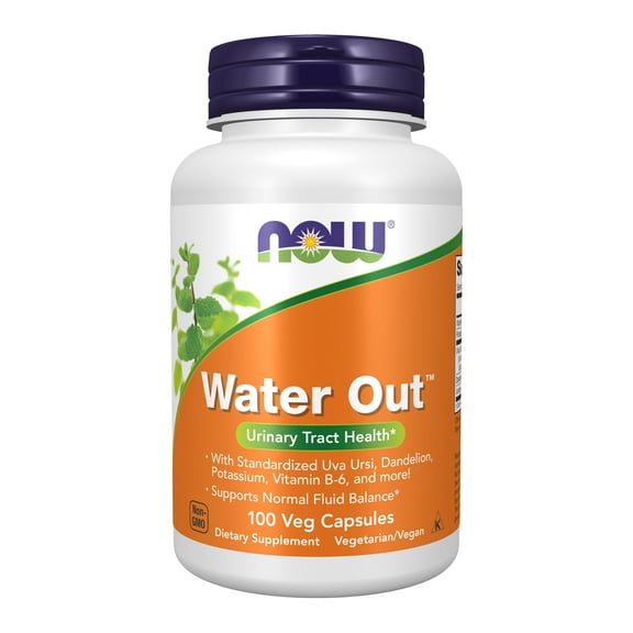 NOW Supplements, Water Out With Standardized Uva Ursi, Dandelion, Potassium, 100 Veg Capsules
