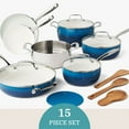 thumbnail image 4 of The Pioneer Woman Harlow 15-Piece Cookware Set, Ceramic Non-Stick Pots and Pans Set,  Denim Blue, 4 of 21