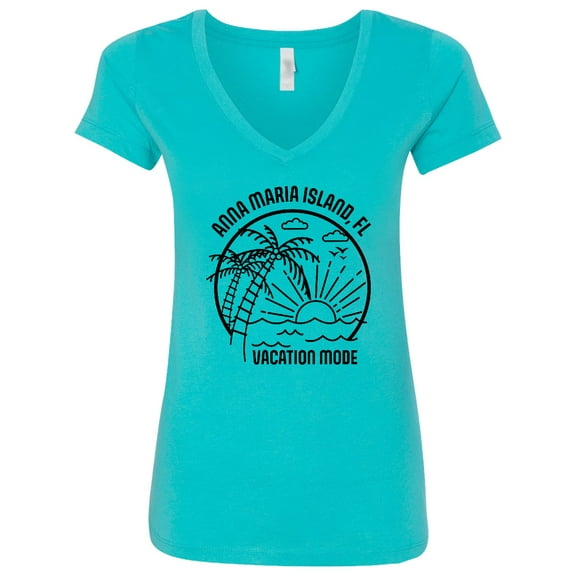 Inktastic Summer Vacation Mode Anna Maria Island Florida Women's V-Neck T-Shirt