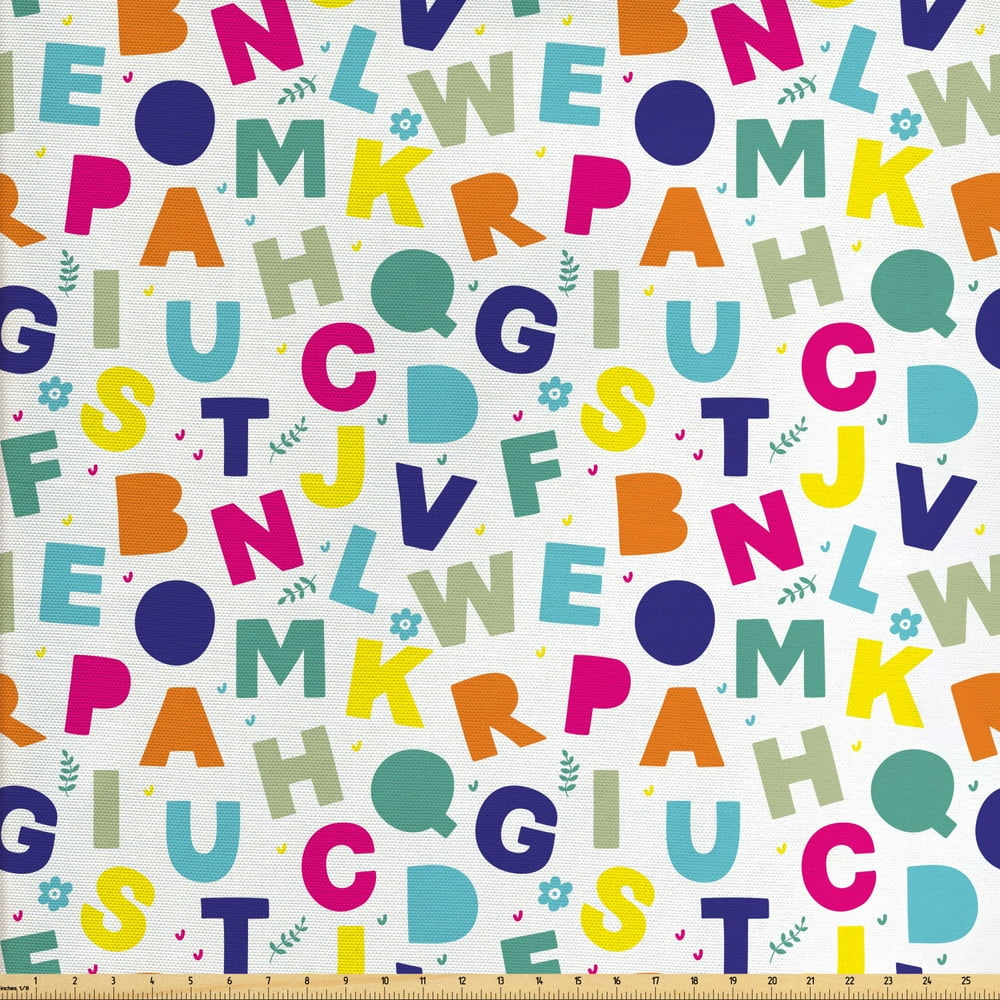 Alphabet Fabric by The Yard, Asymmetric Repetition of Simple Colorful
