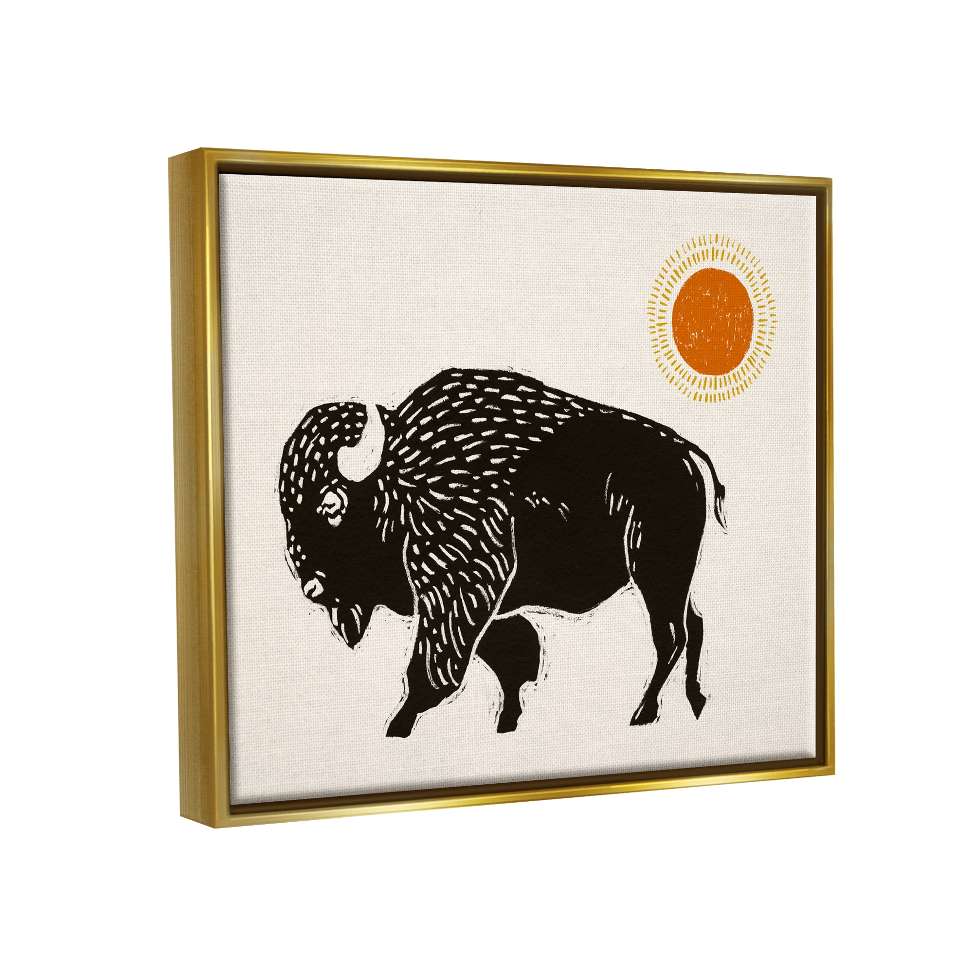 Stupell Industries Boho Bison Facing Left Animals & Insects Painting Gold Floater Framed Canvas Art Print Wall Art, 31 x 25
