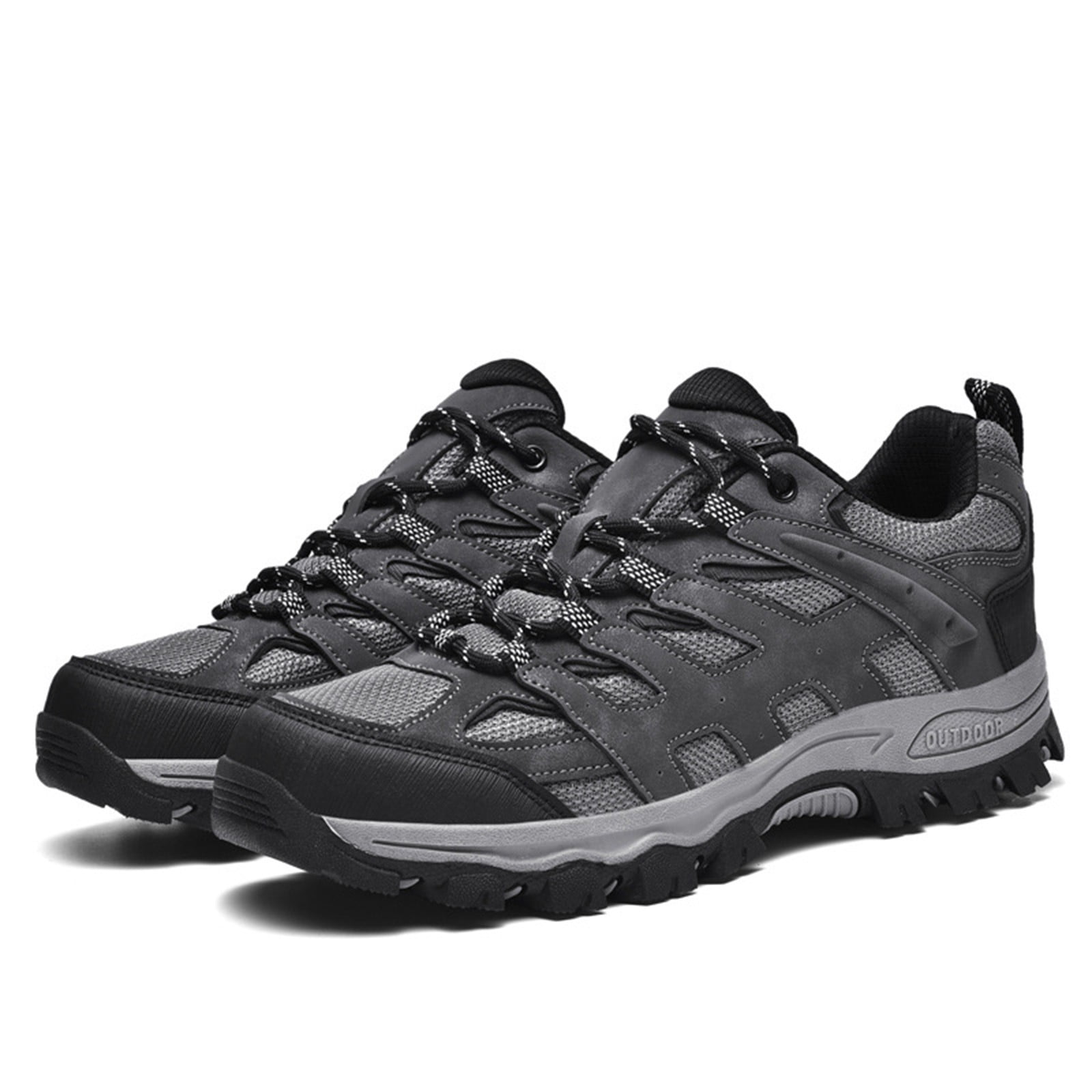 XIMIN Men's Waterproof Non-Slip Hiking Shoes Leather Low-Top Trail Running Sneakers Breathable Lightweight Mesh Travel Shoes Outdoor Trekking Boots (12, Grey)