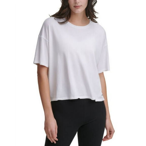 DKNY Womens Cropped T-Shirt,White,X-Small