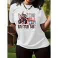 thumbnail image 1 of Women's Easter Bunny Graphic Tee - White Casual Short Sleeve T-Shirt with "I Dig Easter Day" Design, Pink Tractor & Egg Print, Soft Polyester Fabric for Spring/Summer Wear, 1 of 7