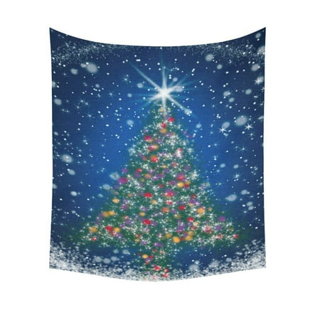 Holiday Tapestry - GCKG Sparkly Star Snowflake Tree Blue Starry Night Merry Christmas Tapestry Vertical Wall Hanging Holiday Wall Decor Art for Living Room Bedroom Dorm Cotton Linen Decoration 51 x 60 Inches