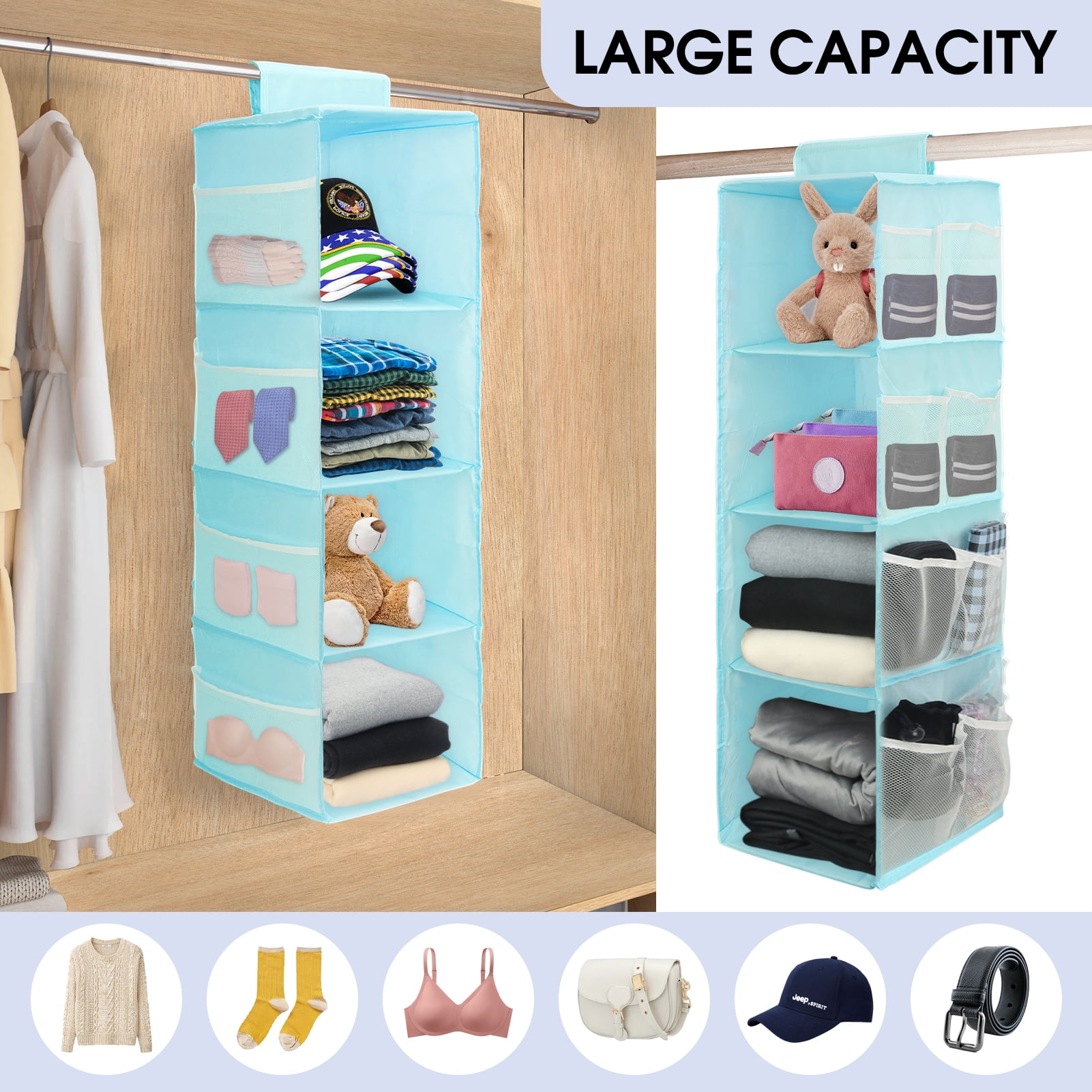 Toplive 4 Shelf Hanging Closet Organizer Space Saver Closet Hanging Storage Shelves with Mesh Pockets Magic Tap for Storage Foldable Pink Walmart