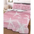 thumbnail image 3 of Quilts Twin Size Bedding Set, Pink Coastal Lightweight Quilted Comforter, Summer Ocean Waves Ombre Sea Starfish Soft Reversible Bedspread Coverlet with Pillow Covers for All Season, 68" x 86", 3 of 7