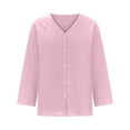 thumbnail image 4 of Womens Blouses Long Sleeve Shirt Women Casual Fashion Solid Color Button T-Shirt Long Sleeves One Shoulder Top Blouse Tops Pink-2 XL, 4 of 6