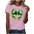 thumbnail image 4 of LEKWK 3/4 Length Sleeve Womens Tops Crew Neck 3/4 Sleeve Graphic Tees St Patricks Day Shirt Green Glitter Bow Shamrock Print Festival Outfits, 4 of 5