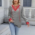 thumbnail image 3 of FRSASU Womens Tops Long Sleeve Casual Striped Color Block V Neck Fashion Loose T Shirts Black, 3 of 8