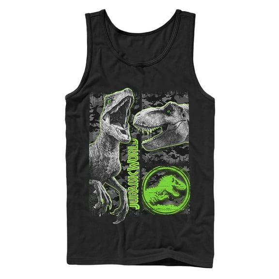 Men's Jurassic World: Fallen Kingdom Camo Print Dinosaurs  Tank Top Black X Large