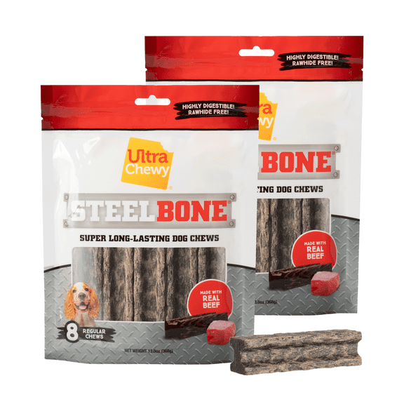 Ultra Chewy Steel Bones Beef Treat for Dogs, Regular (2 Pack)