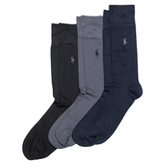 Polo Ralph Lauren Men's Supersoft Flat Crew Socks (3 Pairs), Black Assorted, 12-17