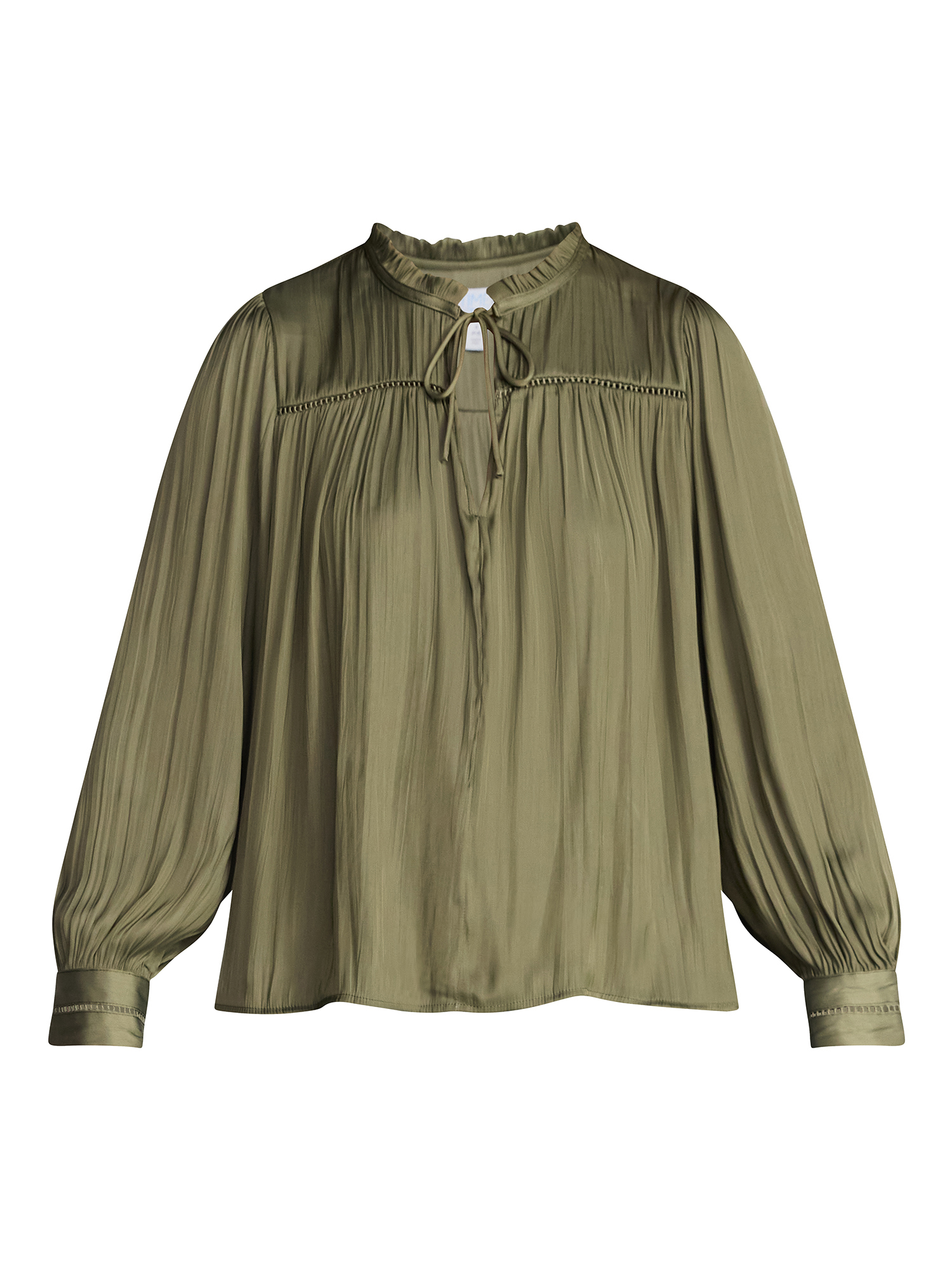 Time and Tru Women's Soft Ruched Yoke Blouse with Long Sleeves, Sizes XS-XXXL