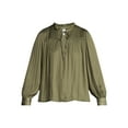 thumbnail image 6 of Time and Tru Women's Soft Ruched Yoke Blouse with Long Sleeves, Sizes XS-XXXL, 6 of 6