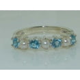 thumbnail image 6 of LBG 18k White Gold Cultured Pearl & Blue Topaz Womans Eternity Ring - Size 5.75, 6 of 6