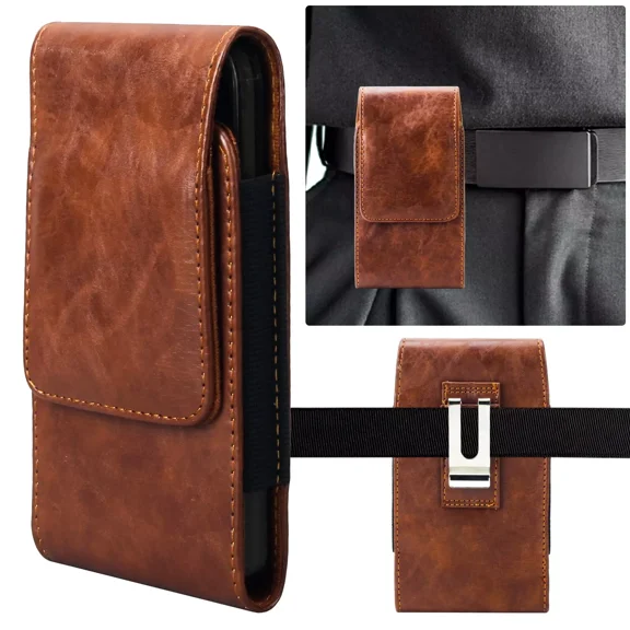 Holster for iPhone SE iPhone 8 7 6s (Fits Phone iPhone SE, 8 7 6s with Otterbox Case on) Premium Leather Pouch with Metal Belt Clip Phone Holster Belt Case - Brown