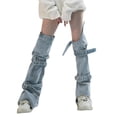 thumbnail image 1 of TRKIYQC Calentadores de piernas de mezclilla para mujer, polainas con hebillas hasta la rodilla azules Calcetines de pie de mezclilla con estilo TRKIYQC moda, 1 of 8
